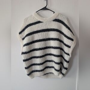 Olivaceous Striped Wool Women's Short‎ Sleeve Sweater Size L
